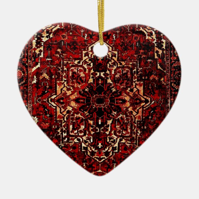 Oriental rug design in  dark red ceramic tree decoration (Front)