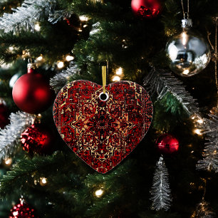 Oriental rug design in  dark red  ceramic tree decoration