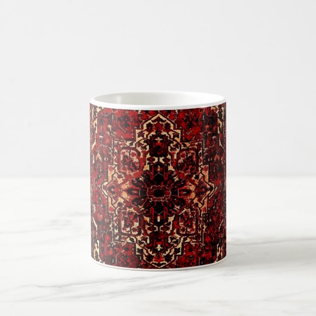 Oriental rug design in dark red coffee mug (Center)