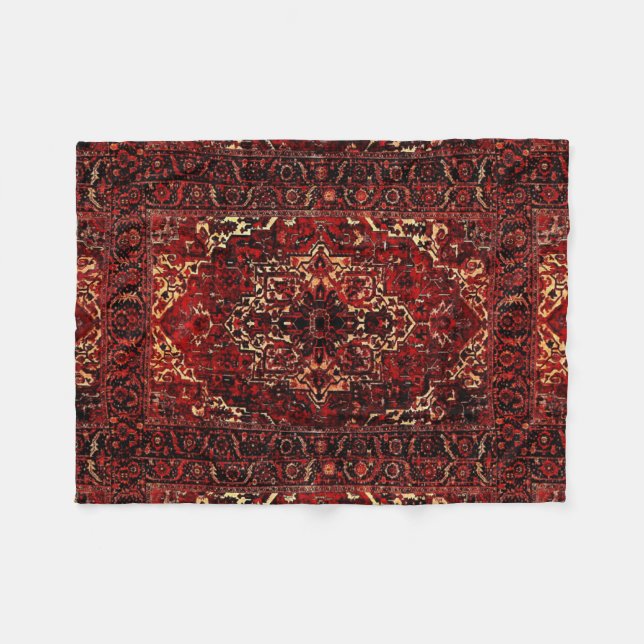 Oriental rug design in dark red fleece blanket (Front (Horizontal))
