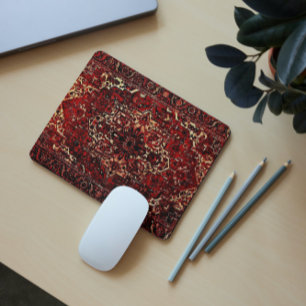 Oriental rug design in  dark red mouse mat