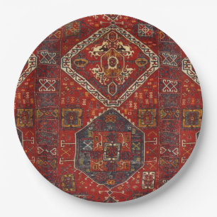 Oriental rug design in dark red no5 paper plate