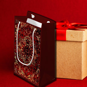 Oriental rug design in  dark red small gift bag