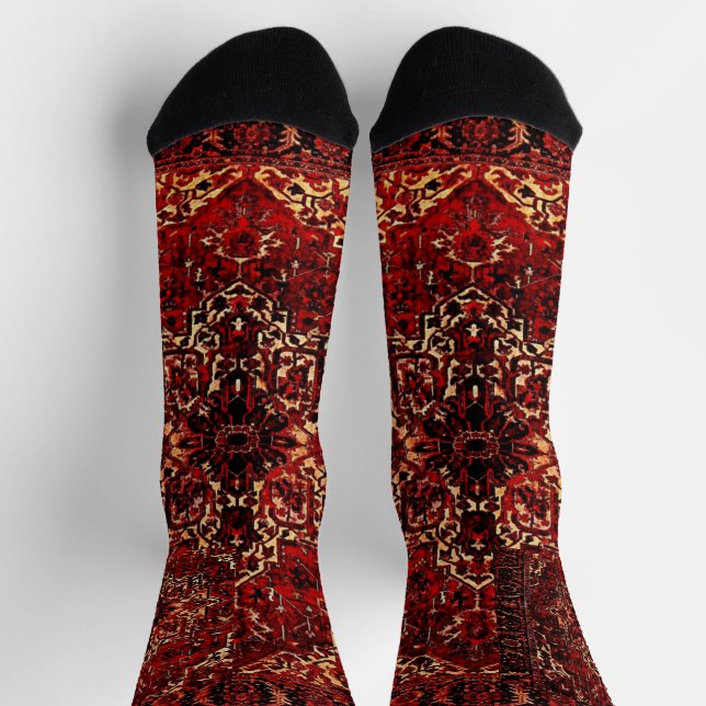 Oriental rug design in  dark red  socks (Top)