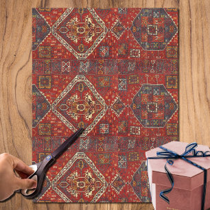Oriental rug design in dark red tissue paper