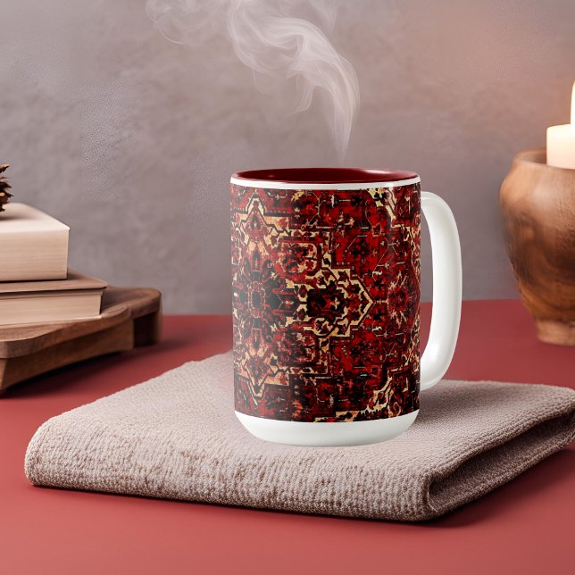 Oriental rug design in  dark red  Two-Tone coffee mug (Creator Uploaded)