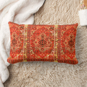 Oriental rug design in grunge oranges lumbar cushion