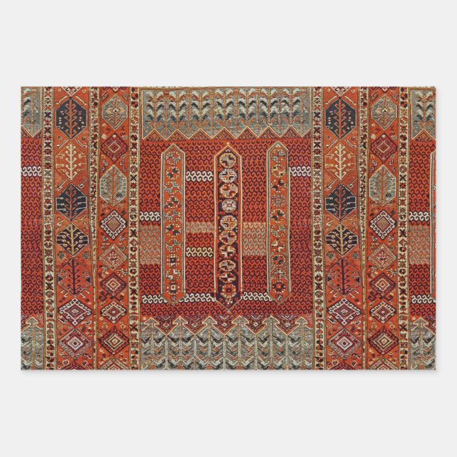 Oriental rug design in oranges wrapping paper sheet (Front)