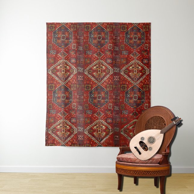 Oriental rug design in  red and blue tapestry (Creator Uploaded)