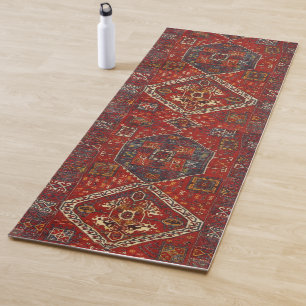 Oriental rug design in  red and blue yoga mat
