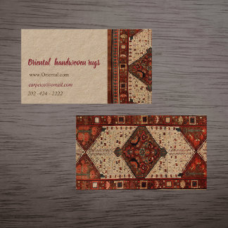 Oriental rug design in  red and cream business card