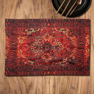 Oriental rug design in vivid colours tea towel