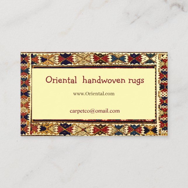 Oriental rug design in  warm colors business card (Front)