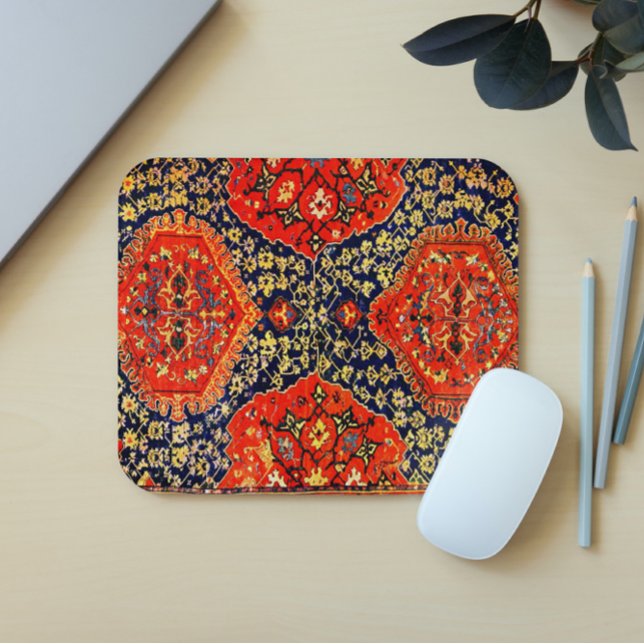Oriental rug in blue& bright orange mouse mat (Creator Uploaded)