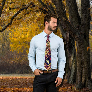 Oriental rug  motifs in autumn colours tie