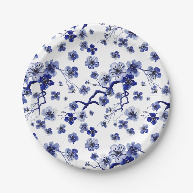 Oriental Sakura Branch Pattern Paper Plate (Front)