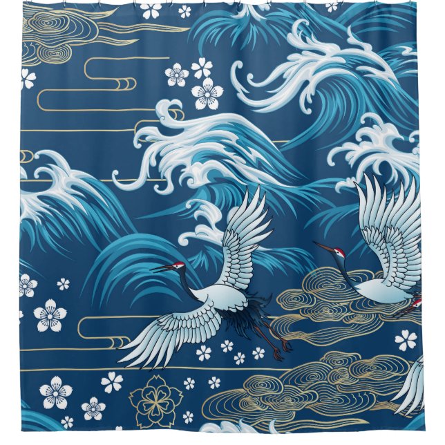 Oriental Sea: Decorative Seamless Pattern. Shower Curtain (Front)
