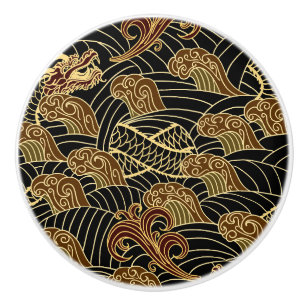 Oriental Sea Dragon Pattern Ceramic Knob