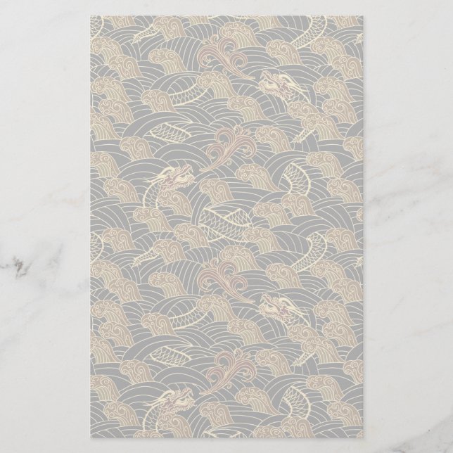 Oriental Sea Dragon Pattern Stationery (Front)