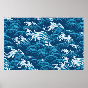 Oriental sea seamless decorative pattern poster