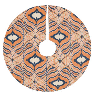 Oriental Seamless: Black Orange Ornament Brushed Polyester Tree Skirt