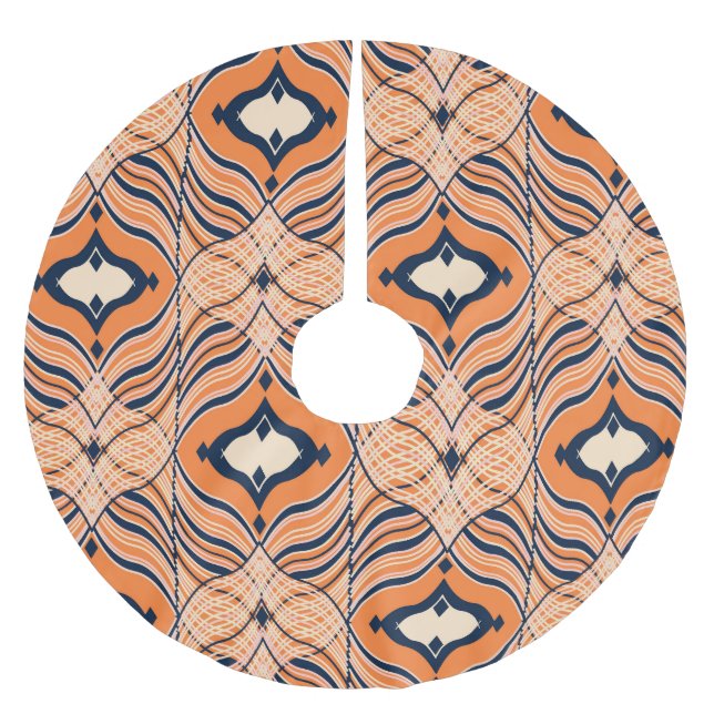 Oriental Seamless: Black Orange Ornament Brushed Polyester Tree Skirt (Front)