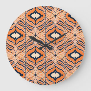 Oriental Seamless: Black Orange Ornament Large Clock