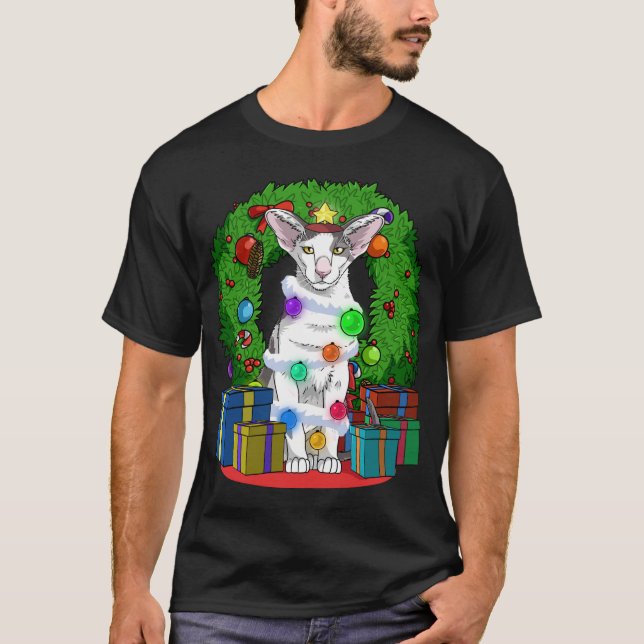 Oriental Shorthair Cat Christmas Tree X-mas Santa T-Shirt (Front)