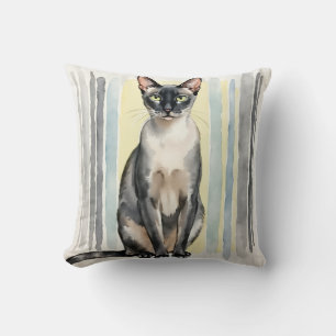 Oriental Shorthair Watercolor Linear Stripe Art Cushion