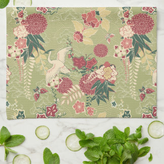 Oriental Silk Painting Pattern Tea Towel