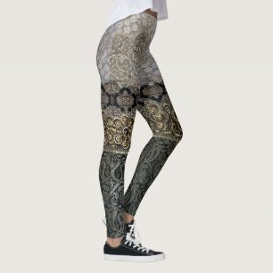 Oriental Silver & Gold Lace Garter Leggings