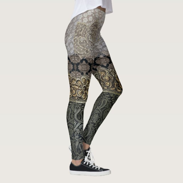 Oriental Silver & Gold Lace Garter Leggings (Right)