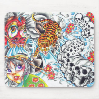 oriental skull women tiger mouse mat