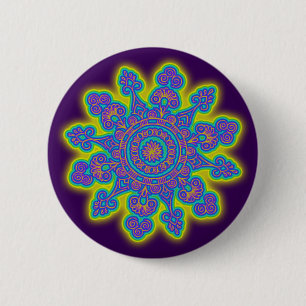 Oriental Snowflake Flower I + your backg. & ideas 6 Cm Round Badge