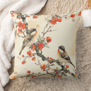 Oriental Songbirds and Blossom - Traditional Asian Cushion