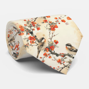 Oriental Songbirds and Blossom - Traditional Asian Tie