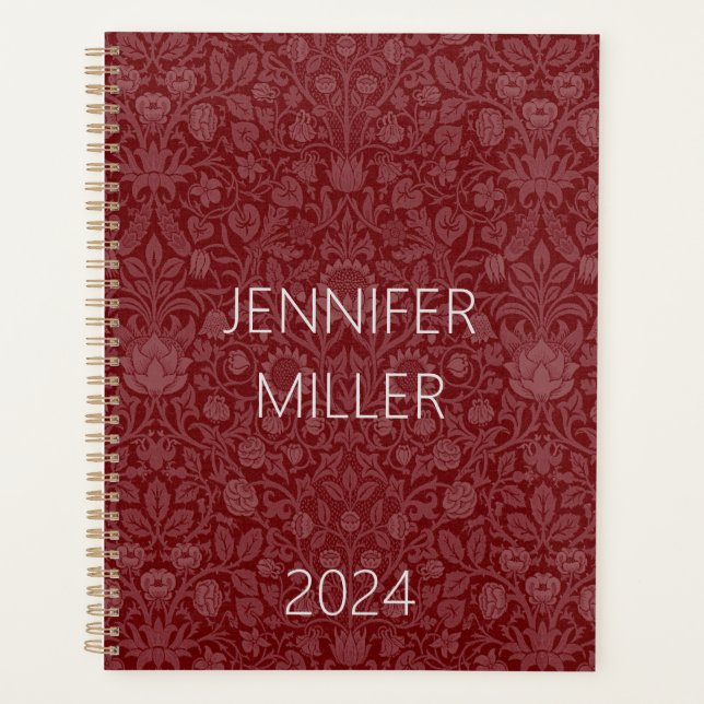 Oriental style floral design in dark red planner (Front)