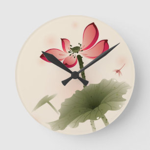Oriental style Lotus Round Clock