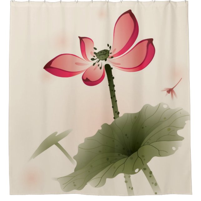 Oriental style Lotus Shower Curtain (Front)