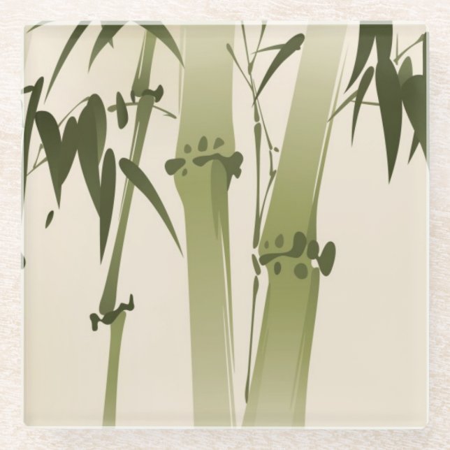 Oriental style painting, bamboo branches 2 glass coaster (Front)