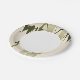 Oriental style painting, bamboo branches 2 paper plate