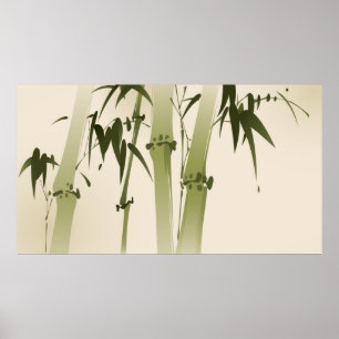 Oriental style painting, bamboo branches 2 poster