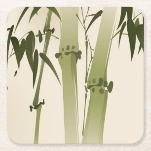 Oriental style painting, bamboo branches 2 square paper coaster