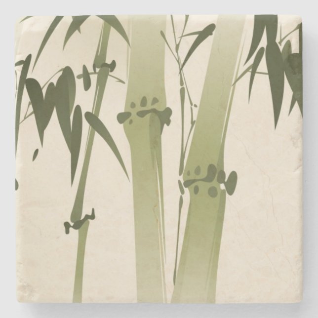 Oriental style painting, bamboo branches 2 stone coaster (Front)