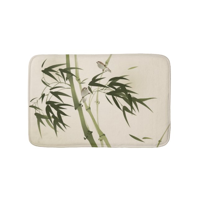 Oriental style painting, bamboo branches bath mat (Front)