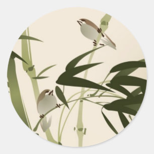 Oriental style painting, bamboo branches classic round sticker