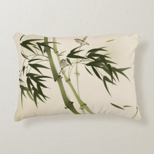 Oriental style painting, bamboo branches decorative cushion