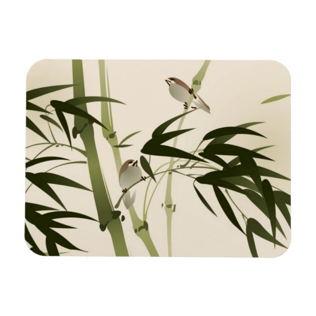 Oriental style painting, bamboo branches magnet (Horizontal)