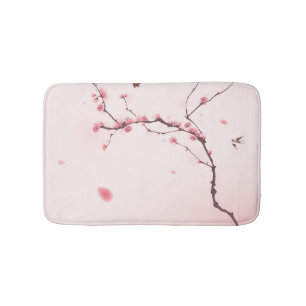 Oriental style painting, cherry blossom bath mat