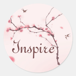 Oriental style painting, cherry blossom classic round sticker